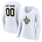 New Orleans Saints Women's Team Authentic Personalized Name & Number Long Sleeve V-Neck T-Shirt - White - NFL