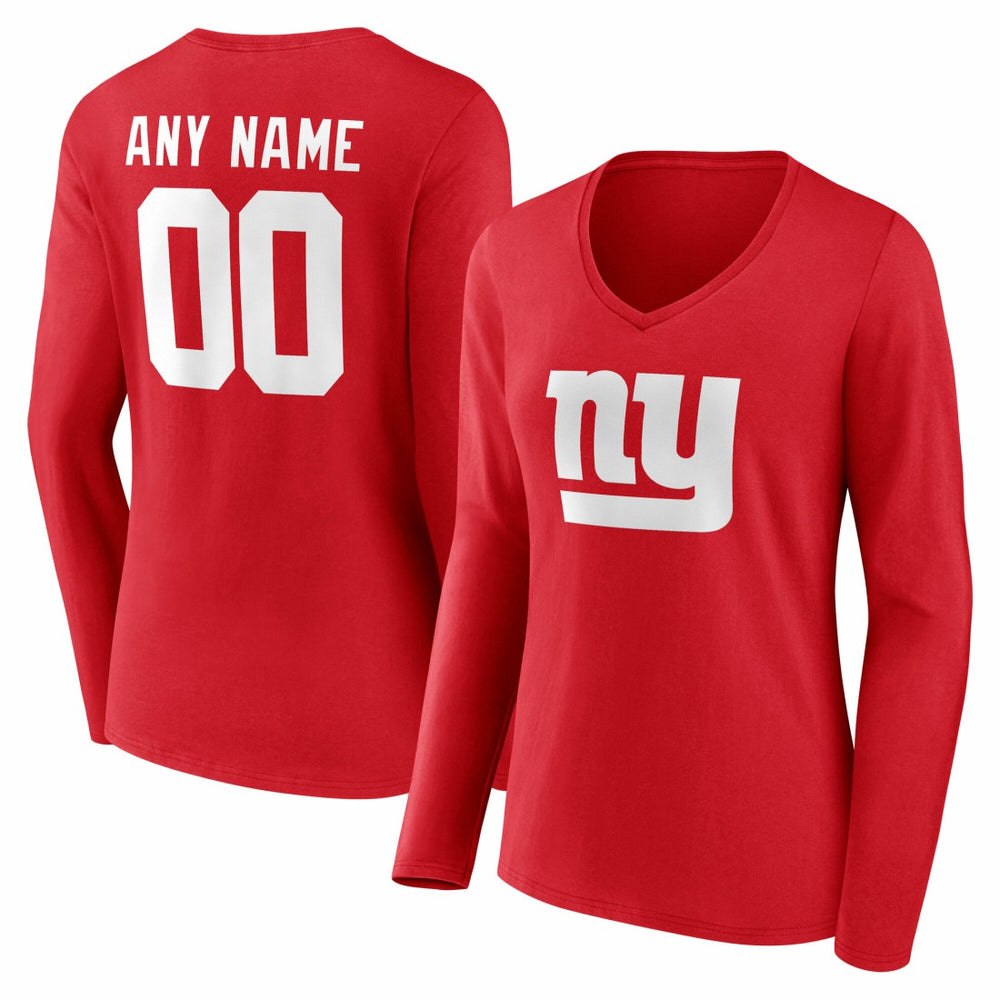 New York Giants Women's Team Authentic Personalized Name & Number Long Sleeve V-Neck T-Shirt - Red - NFL