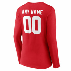 New York Giants Women's Team Authentic Personalized Name & Number Long Sleeve V-Neck T-Shirt - Red - NFL