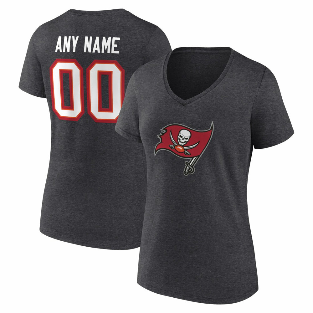 Tampa Bay Buccaneers Women's Team Authentic Personalized Name & Number V-Neck T-Shirt - Charcoal - NFL