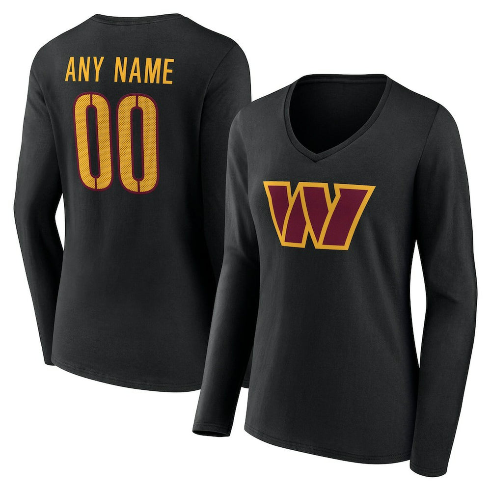 Washington Commanders Women's Team Authentic Personalized Name & Number Long Sleeve V-Neck T-Shirt - Black - NFL