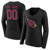 Arizona Cardinals Women's Team Authentic Personalized Name & Number Long Sleeve V-Neck T-Shirt - Black - NFL