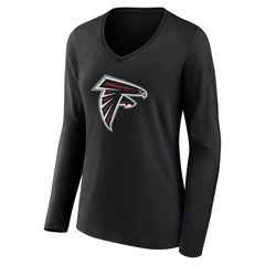 Atlanta Falcons Women's Team Authentic Personalized Name & Number Long Sleeve V-Neck T-Shirt - Black - NFL