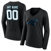 Carolina Panthers Women's Team Authentic Personalized Name & Number Long Sleeve V-Neck T-Shirt - Black - NFL