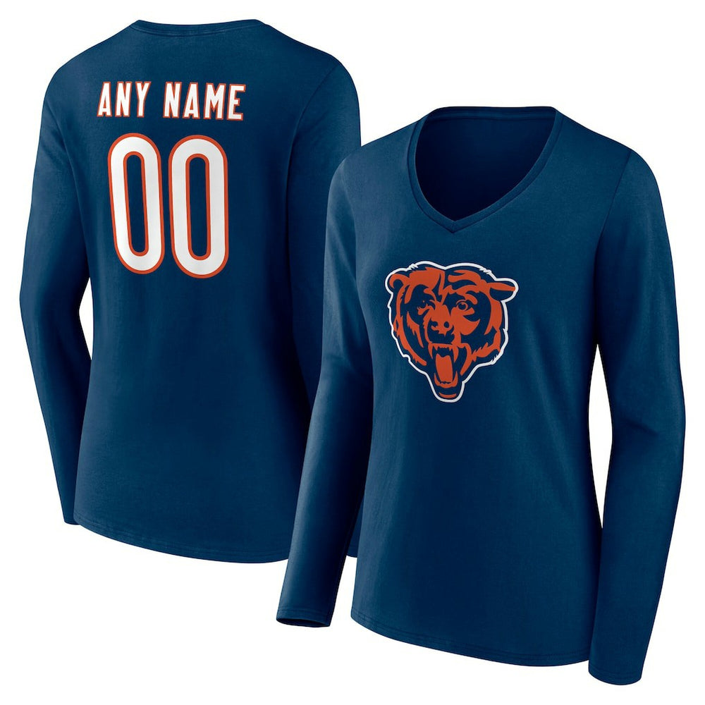 Chicago Bears Women's Team Authentic Personalized Name & Number Long Sleeve V-Neck T-Shirt - Navy - NFL