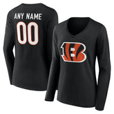 Cincinnati Bengals Women's Team Authentic Personalized Name & Number Long Sleeve V-Neck T-Shirt - Black - NFL