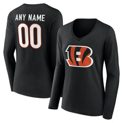 Cincinnati Bengals Women's Team Authentic Personalized Name & Number Long Sleeve V-Neck T-Shirt - Black - NFL