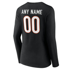 Cincinnati Bengals Women's Team Authentic Personalized Name & Number Long Sleeve V-Neck T-Shirt - Black - NFL