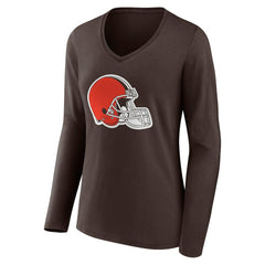 Cleveland Browns Women's Team Authentic Personalized Name & Number Long Sleeve V-Neck T-Shirt - Brown - NFL