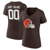 Cleveland Browns Women's Team Authentic Personalized Name & Number V-Neck T-Shirt - Brown - NFL