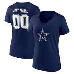 Dallas Cowboys Women's Team Authentic Personalized Name & Number V-Neck T-Shirt - Navy - NFL