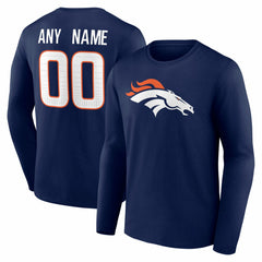 Denver Broncos Team Authentic Personalized Name & Number Long Sleeve T-Shirt - Navy - NFL