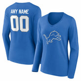 Detroit Lions Women's Team Authentic Personalized Name & Number Long Sleeve V-Neck T-Shirt - Blue - NFL