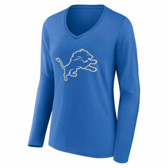 Detroit Lions Women's Team Authentic Personalized Name & Number Long Sleeve V-Neck T-Shirt - Blue - NFL