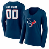 Houston Texans Women's Team Authentic Personalized Name & Number Long Sleeve V-Neck T-Shirt - Navy - NFL
