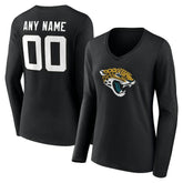 Jacksonville Jaguars Women's Team Authentic Personalized Name & Number Long Sleeve V-Neck T-Shirt - Black - NFL