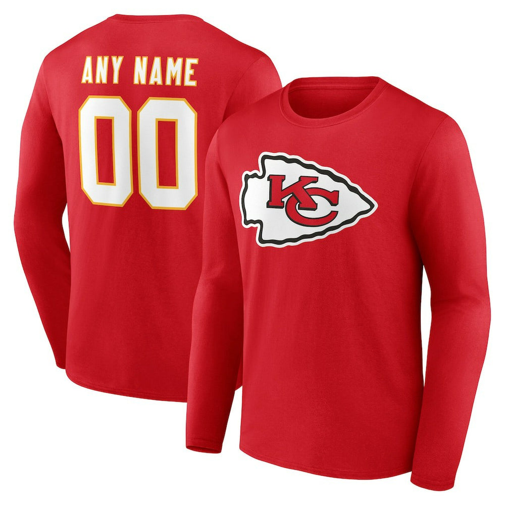 Kansas City Chiefs Team Authentic Personalized Name & Number Long Sleeve T-Shirt - Red - NFL