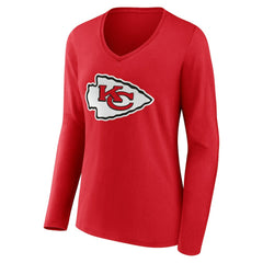 Kansas City Chiefs Women's Team Authentic Personalized Name & Number Long Sleeve V-Neck T-Shirt - Red - NFL