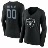 Las Vegas Raiders Women's Team Authentic Personalized Name & Number Long Sleeve V-Neck T-Shirt - Black - NFL