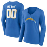 Los Angeles Chargers Women's Team Authentic Personalized Name & Number Long Sleeve V-Neck T-Shirt - Powder Blue - NFL