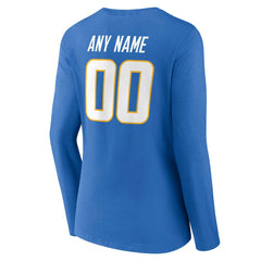 Los Angeles Chargers Women's Team Authentic Personalized Name & Number Long Sleeve V-Neck T-Shirt - Powder Blue - NFL