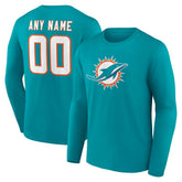 Miami Dolphins Team Authentic Personalized Name & Number Long Sleeve T-Shirt - Aqua - NFL