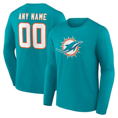 Miami Dolphins Team Authentic Personalized Name & Number Long Sleeve T-Shirt - Aqua - NFL