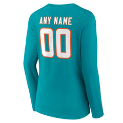 Miami Dolphins Women's Team Authentic Personalized Name & Number Long Sleeve V-Neck T-Shirt - Aqua - NFL