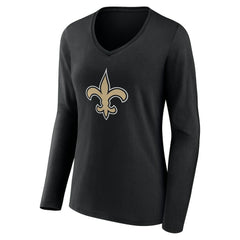 New Orleans Saints Women's Team Authentic Personalized Name & Number Long Sleeve V-Neck T-Shirt - Black - NFL