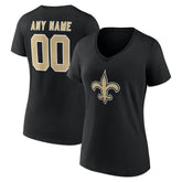 New Orleans Saints Women's Team Authentic Personalized Name & Number V-Neck T-Shirt - Black - NFL