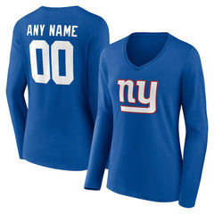 New York Giants Women's Team Authentic Personalized Name & Number Long Sleeve V-Neck T-Shirt - Royal - NFL