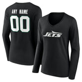 New York Jets Women's Team Authentic Personalized Name & Number Long Sleeve V-Neck T-Shirt - Black - NFL