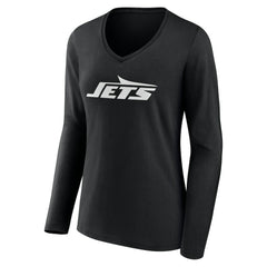 New York Jets Women's Team Authentic Personalized Name & Number Long Sleeve V-Neck T-Shirt - Black - NFL