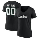 New York Jets Women's Team Authentic Personalized Name & Number V-Neck T-Shirt - Black - NFL