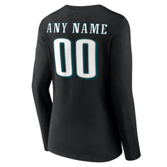 Philadelphia Eagles Women's Team Authentic Personalized Name & Number Long Sleeve V-Neck T-Shirt - Black - NFL