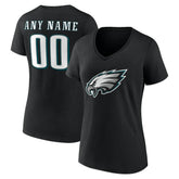 Philadelphia Eagles Women's Team Authentic Personalized Name & Number V-Neck T-Shirt - Black - NFL