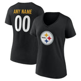 Pittsburgh Steelers Women's Team Authentic Personalized Name & Number V-Neck T-Shirt - Black - NFL