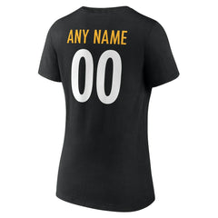 Pittsburgh Steelers Women's Team Authentic Personalized Name & Number V-Neck T-Shirt - Black - NFL