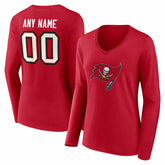 Tampa Bay Buccaneers Women's Team Authentic Personalized Name & Number Long Sleeve V-Neck T-Shirt - Red - NFL