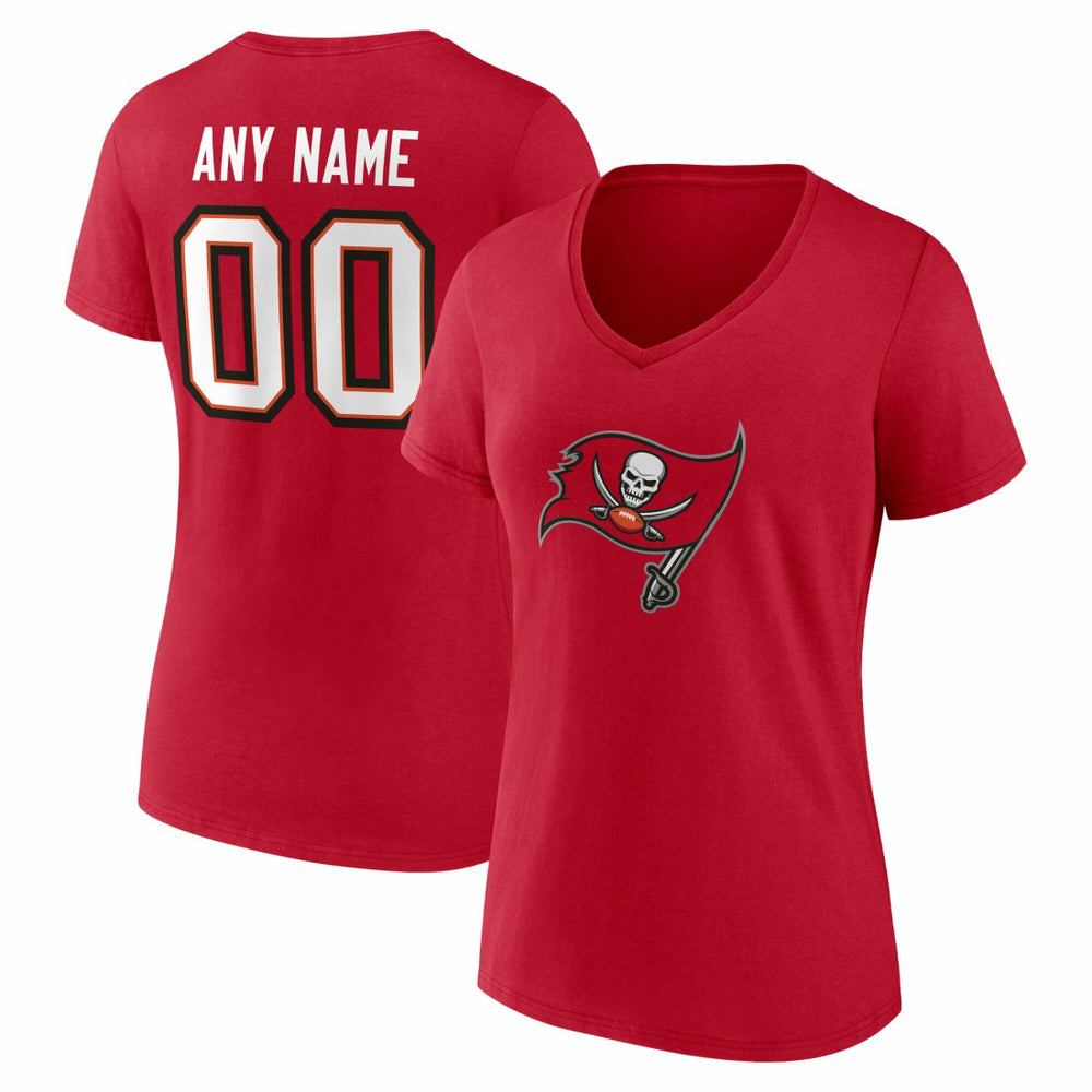 Tampa Bay Buccaneers Women's Team Authentic Personalized Name & Number V-Neck T-Shirt - Red - NFL