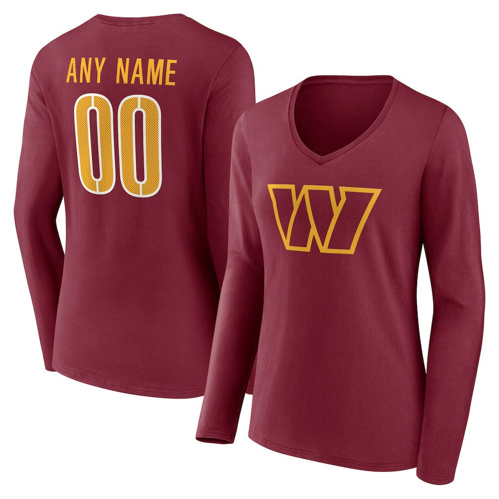Washington Commanders Women's Team Authentic Personalized Name & Number Long Sleeve V-Neck T-Shirt - Burgundy - NFL