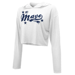 Drake Maye New England Patriots Majestic Threads Women's Glitter Wordmark Hoodie - White - NFL