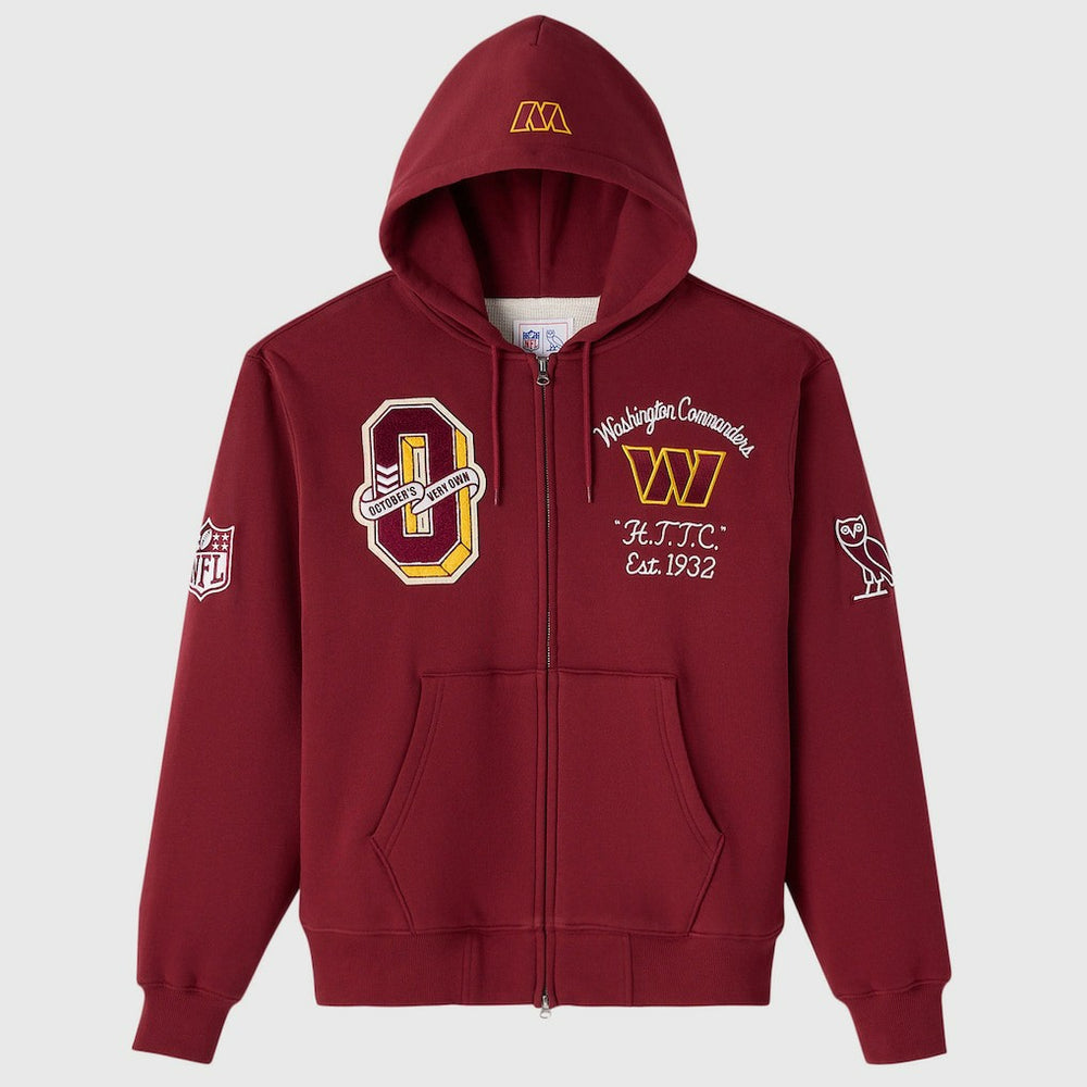 Washington Commanders OVO x NFL Unisex Full-Zip Waffle-Lined Hoodie - Burgundy - NFL