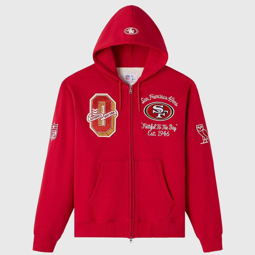 San Francisco 49ers OVO x NFL Unisex Full-Zip Waffle-Lined Hoodie - Scarlet - NFL