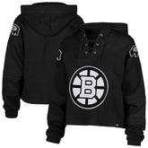 Boston Bruins '47 Women's Cropped Lacer Hoodie - Black | 47 brand Lifestyle