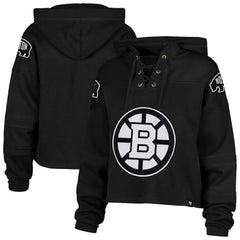 Boston Bruins '47 Women's Cropped Lacer Hoodie - Black | 47 brand Lifestyle