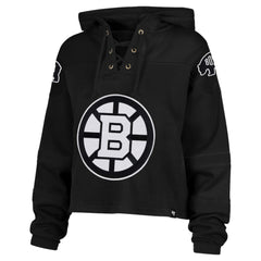 Boston Bruins '47 Women's Cropped Lacer Hoodie - Black | 47 brand Lifestyle