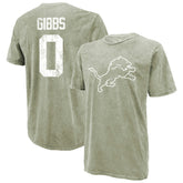Jahmyr Gibbs Detroit Lions Majestic Threads Mineral Wash Name & Number T-Shirt - Moss Green - NFL
