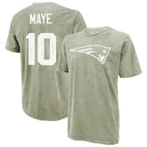 Drake Maye New England Patriots Majestic Threads Mineral Wash Name & Number T-Shirt - Moss Green - NFL