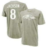 Lamar Jackson Baltimore Ravens Majestic Threads Mineral Wash Name & Number T-Shirt - Moss Green - NFL